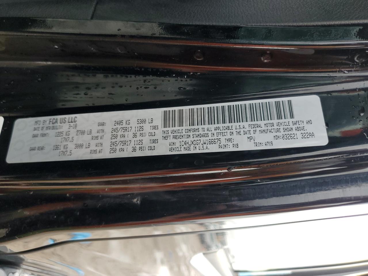 2018 Jeep Wrangler VIN 1C4HJXDG7JW166675 Copart auction photo, front end / side damage thumbnail 14