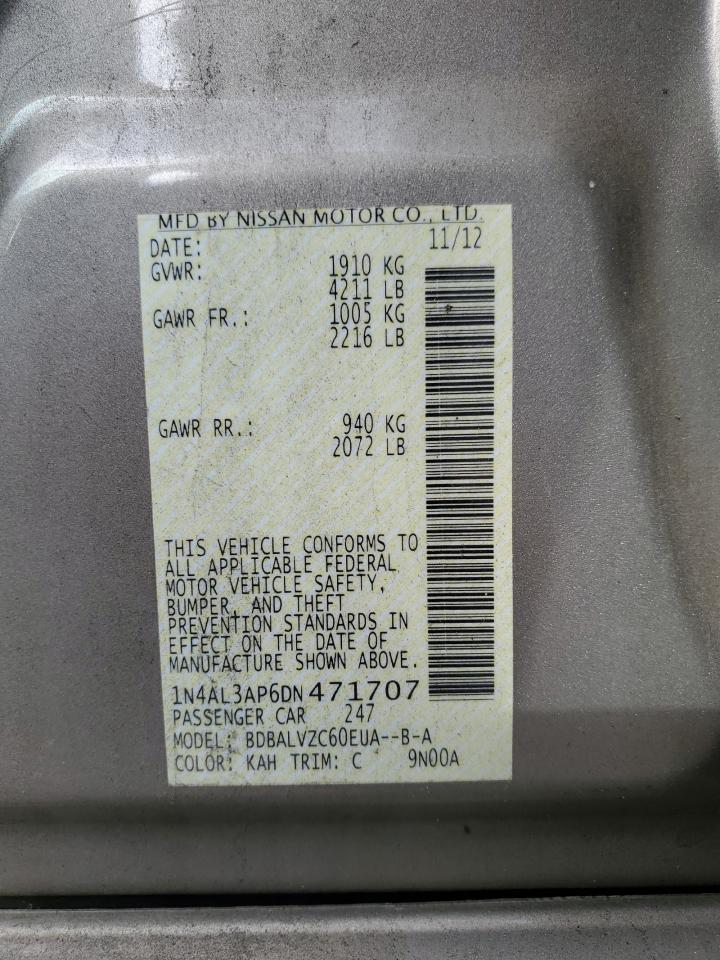 2013 Nissan Altima VIN 1N4AL3AP6DN471707 Copart auction photo, rear end damage thumbnail 12