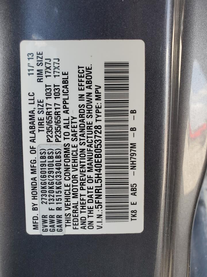 2014 Honda Odyssey VIN 5FNRL5H40EB053728 Copart auction photo, front end / side damage thumbnail 15
