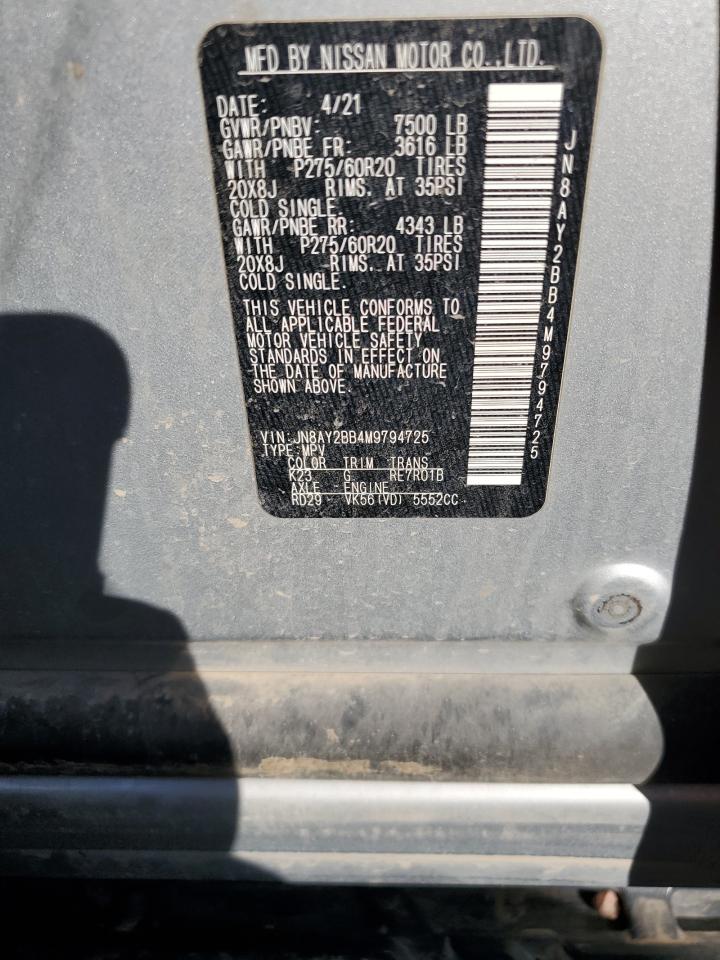 2021 Nissan Armada VIN JN8AY2BB4M9794725 Copart auction photo, side / undercarriage damage thumbnail 16