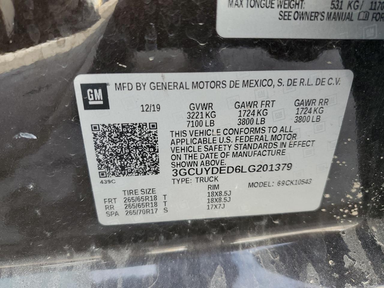 2020 Chevrolet Silverado VIN 3GCUYDED6LG201379 Copart auction photo, rollover damage thumbnail 12