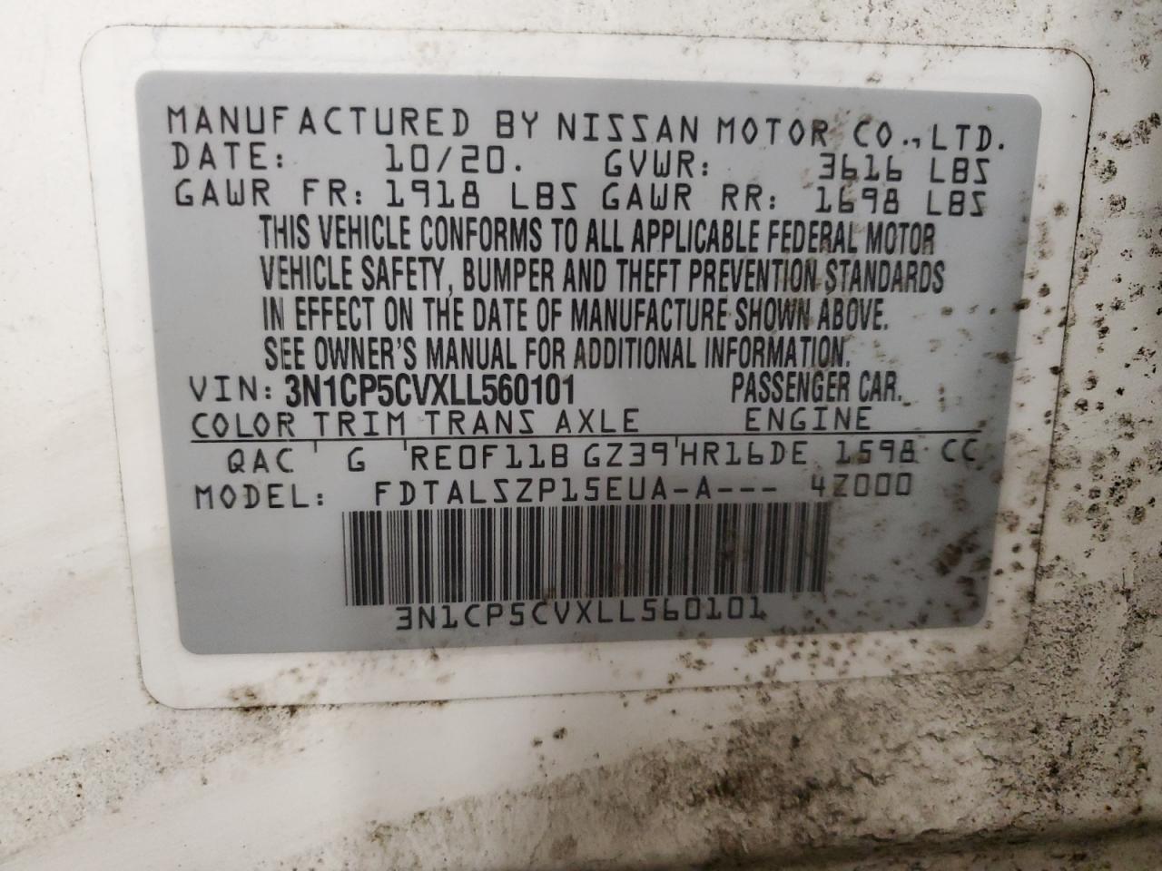 2020 Nissan Kicks VIN 3N1CP5CVXLL560101 Copart auction photo, front end / all over damage thumbnail 13