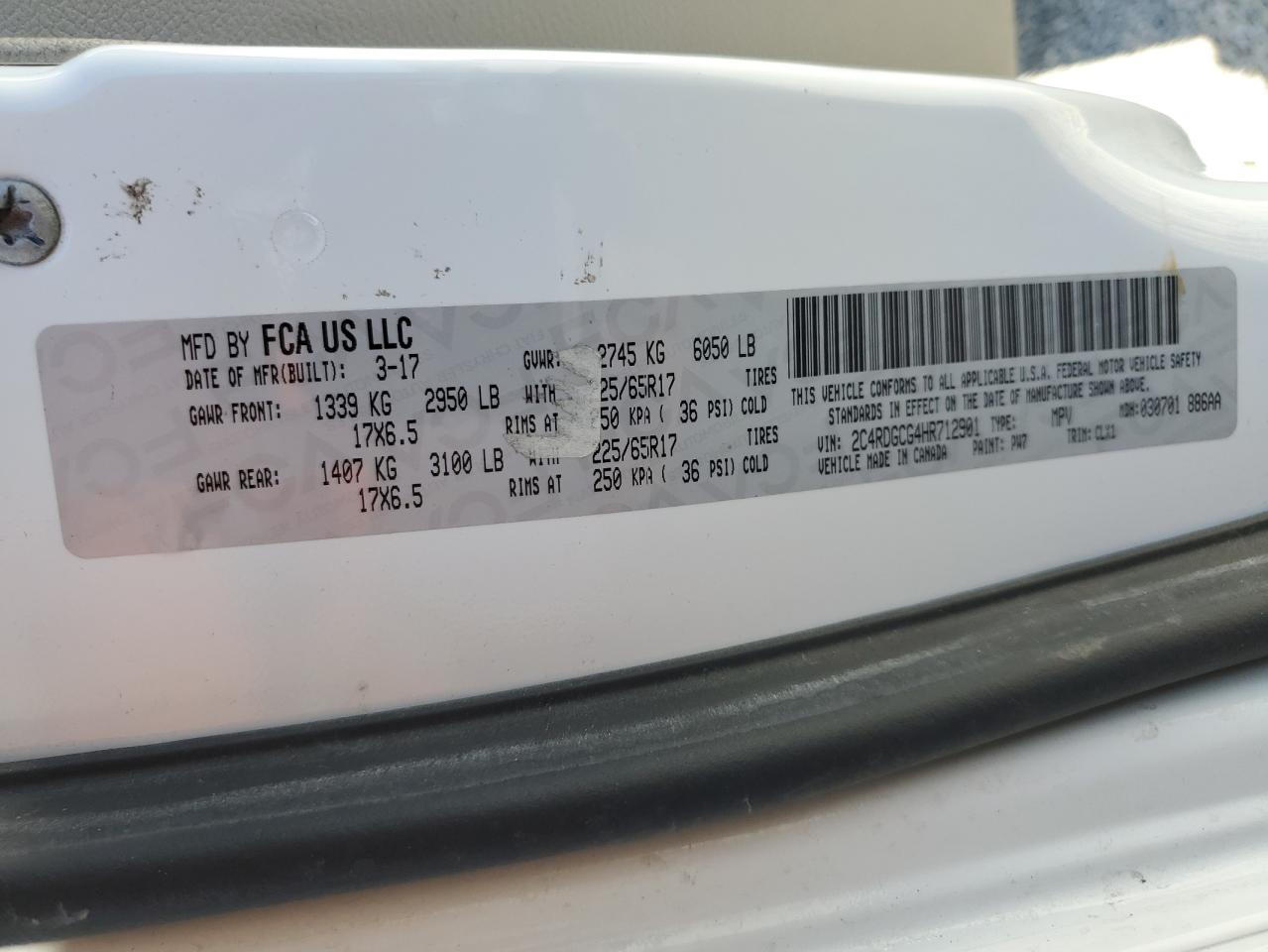 2017 Dodge Caravan VIN 2C4RDGCG4HR712901 Copart auction photo, minor dent/scratches damage thumbnail 13