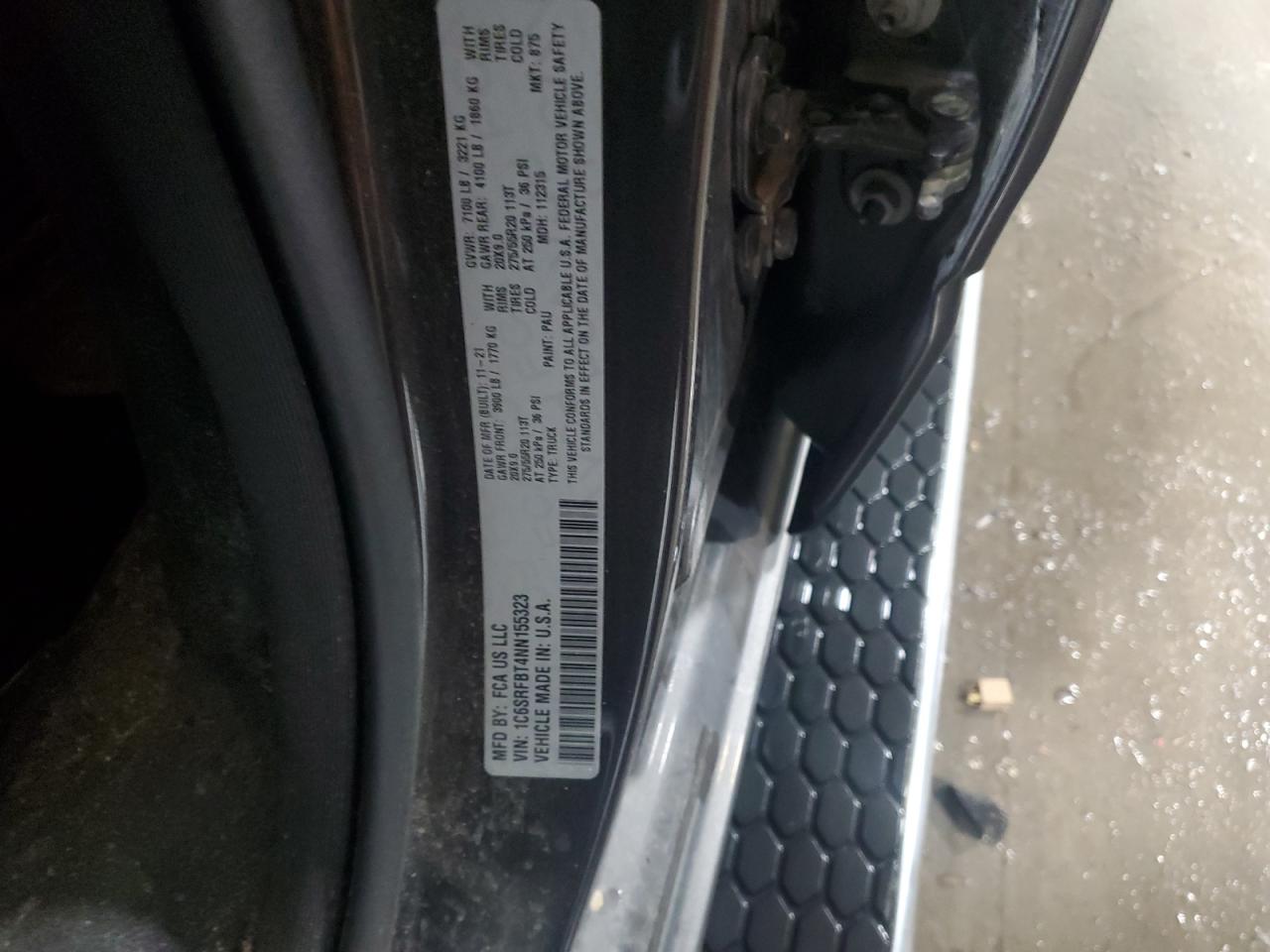 2022 RAM 1500 VIN 1C6SRFBT4NN155323 Copart auction photo, front end damage thumbnail 14
