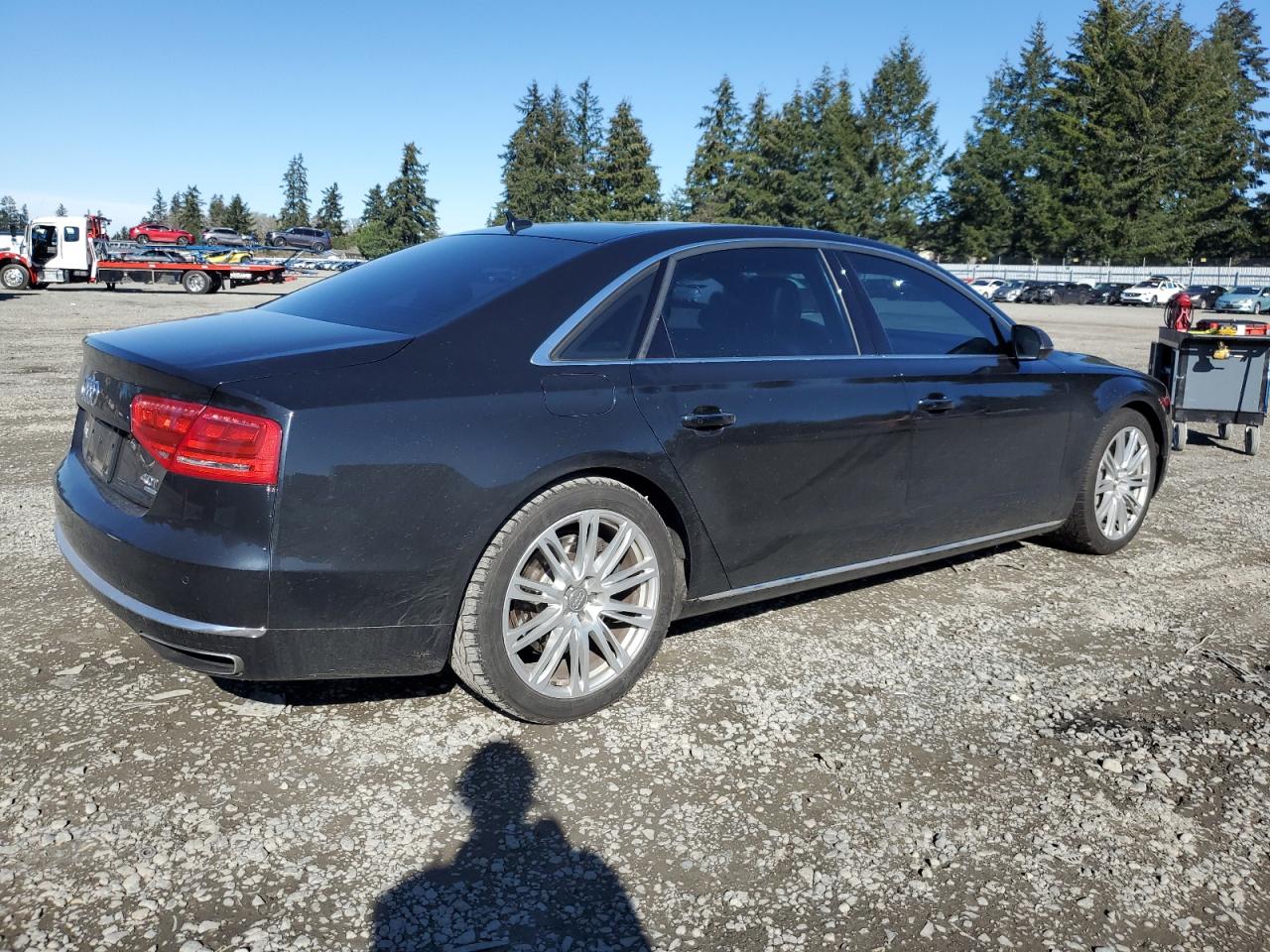 2013 Audi A8 VIN WAUR2AFD4DN010442 Copart auction photo, side / rear end damage thumbnail 3