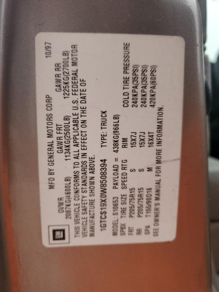 1998 GMC Sonoma VIN 1GTCS19X0W8508394 Copart auction photo, rear end / minor dent/scratches damage thumbnail 12