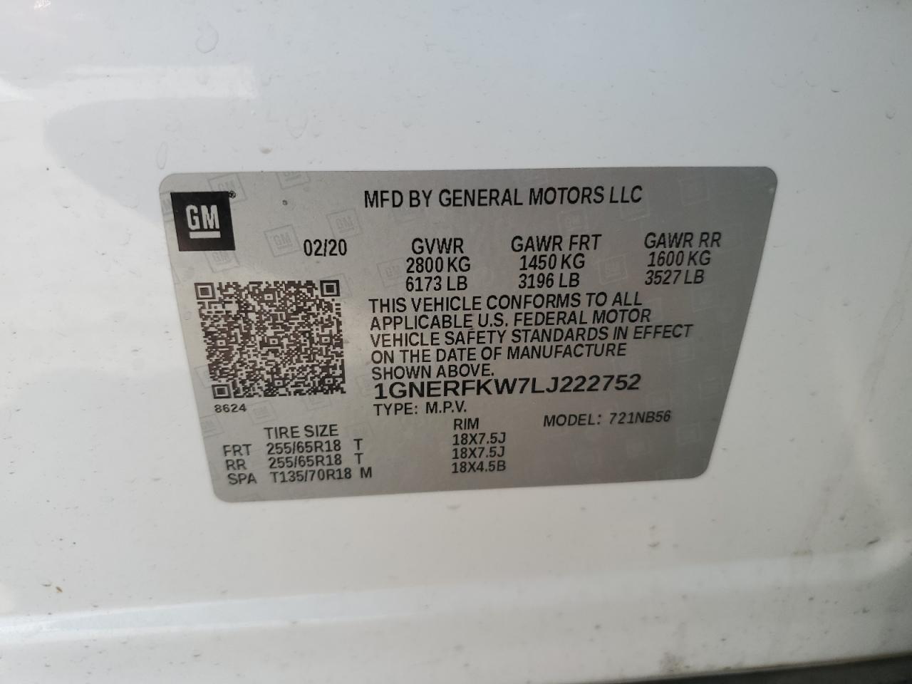 2020 Chevrolet Traverse VIN 1GNERFKW7LJ222752 Copart auction photo, all over damage thumbnail 15