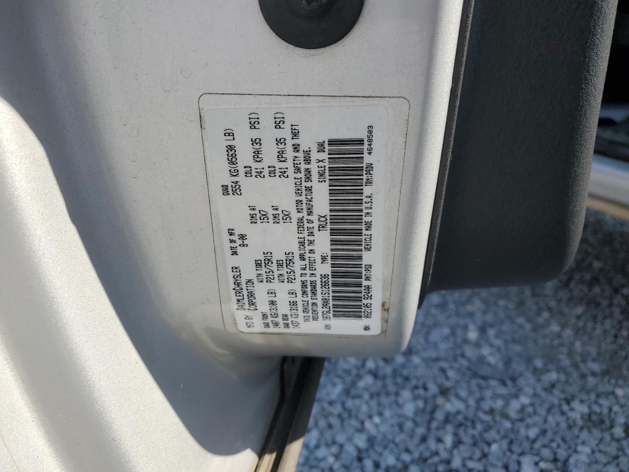 2001 Dodge Dakota VIN 1B7GL2AX01S126636 Copart auction photo, rear end / side damage thumbnail 12