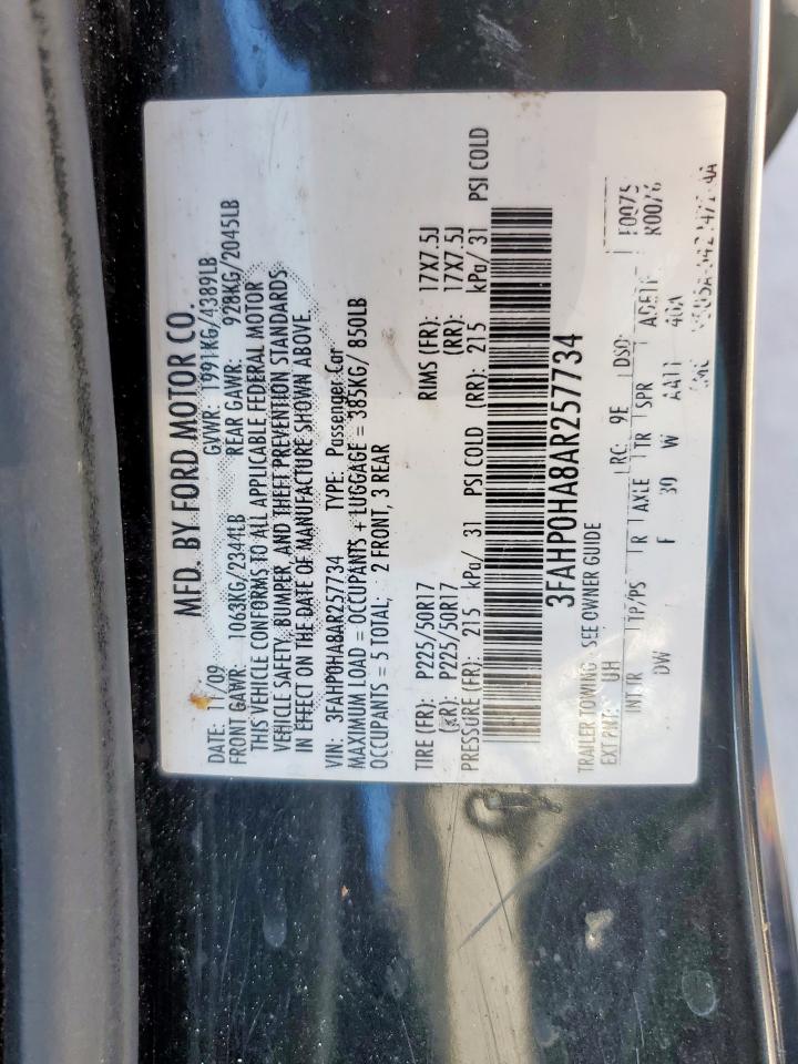 2010 Ford Fusion VIN 3FAHP0HA8AR257734 Copart auction photo, front end damage thumbnail 14