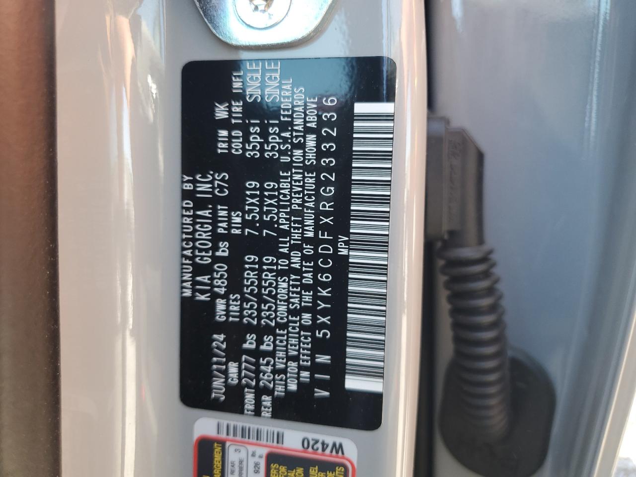 2024 KIA Sportage VIN 5XYK6CDFXRG233236 Copart auction photo, water/flood damage thumbnail 13