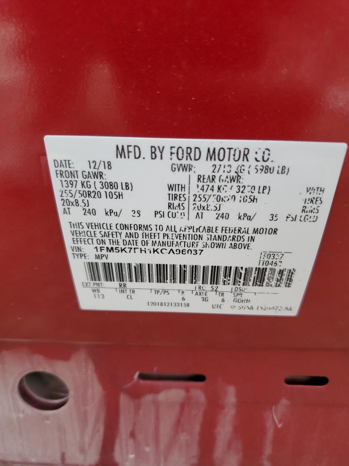 2019 Ford Explorer VIN 1FM5K7FH1KGA96037 Copart auction photo, all over damage thumbnail 14