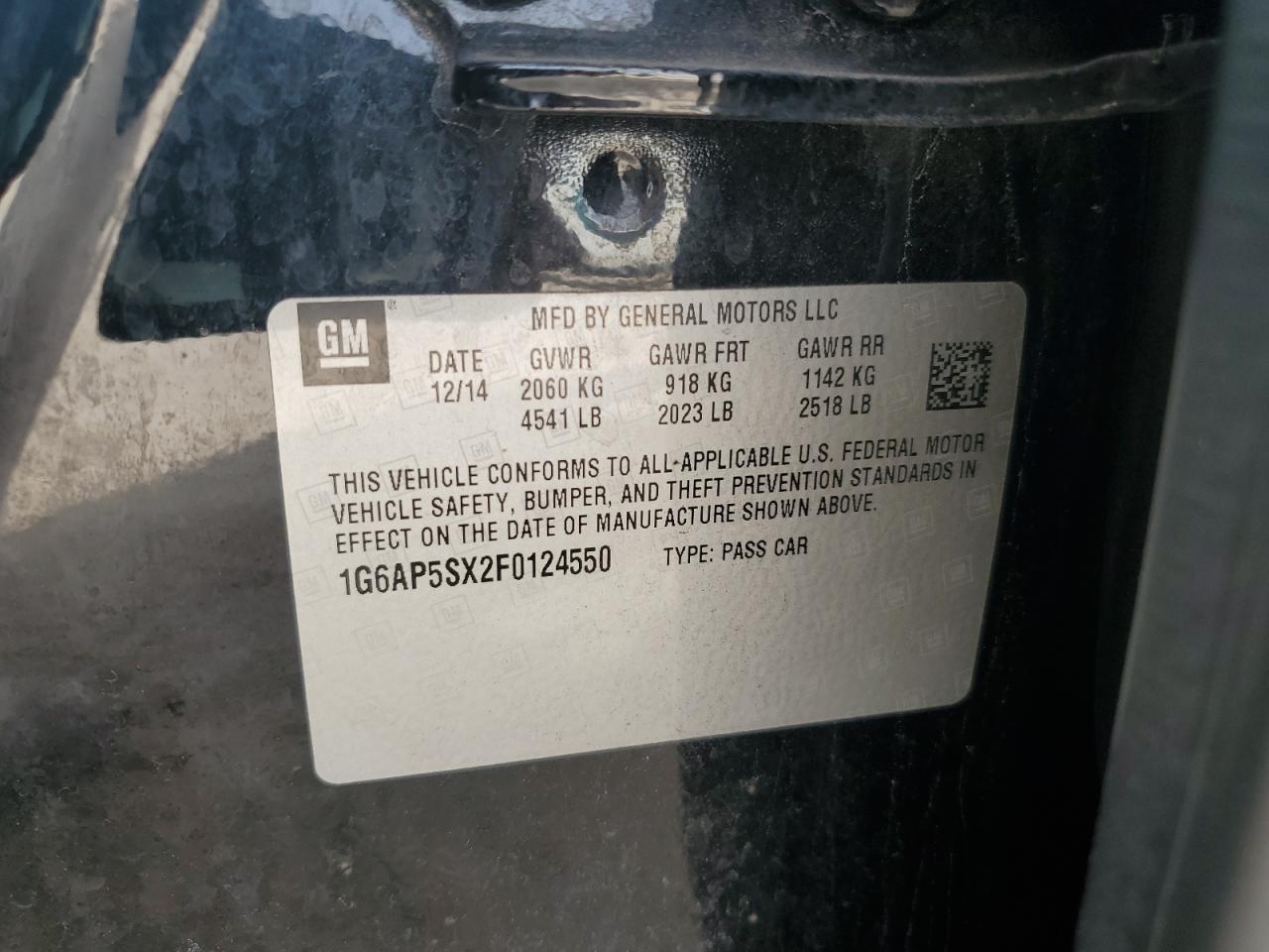 2015 Cadillac CTS VIN 1G6AP5SX2F0124550 Copart auction photo, front end / minor dent/scratches damage thumbnail 13