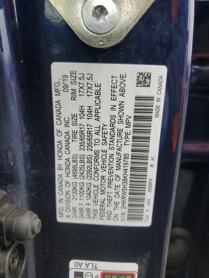 2019 Honda CR-V VIN 2HKRW5H38KH419785 Copart auction photo, all over damage thumbnail 13