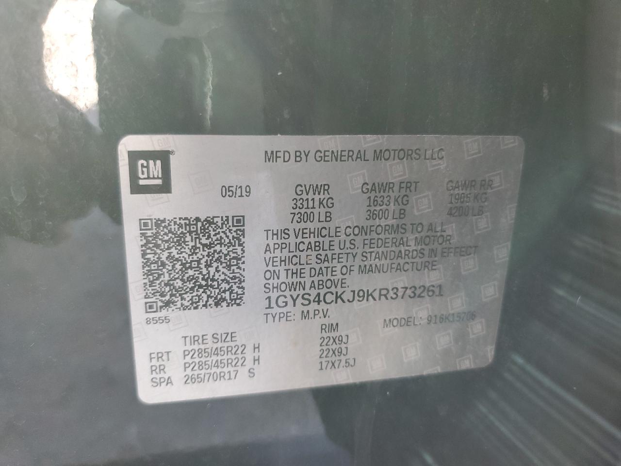2019 Cadillac Escalade VIN 1GYS4CKJ9KR373261 Copart auction photo, rear end / undercarriage damage thumbnail 14