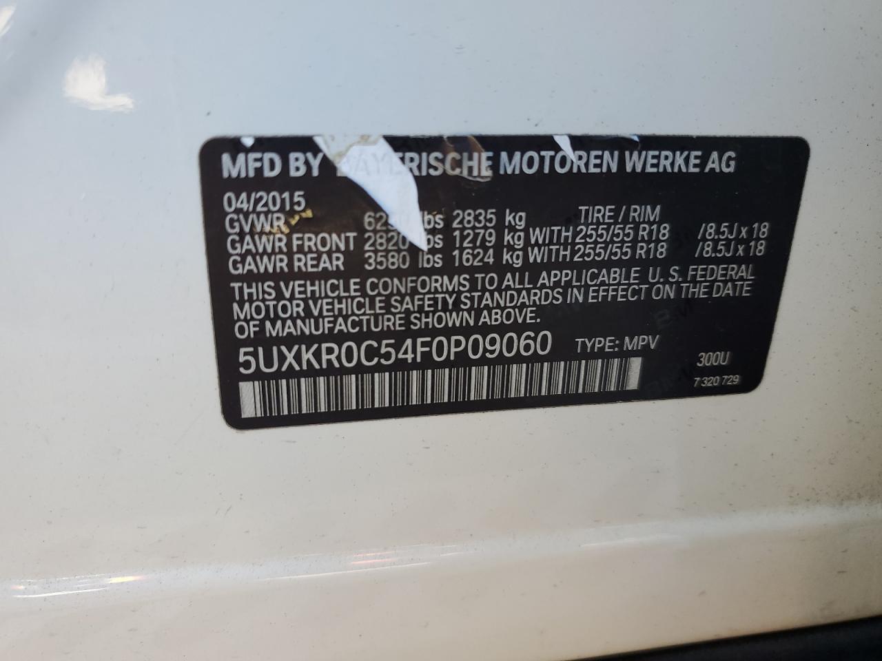 2015 BMW X5 VIN 5UXKR0C54F0P09060 Copart auction photo, all over damage thumbnail 13