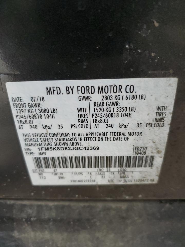 2018 Ford Explorer VIN 1FM5K8D82JGC42369 Copart auction photo, front end / hail damage thumbnail 13