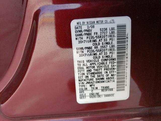 2009 Nissan Murano VIN JN8AZ18W09W124714 Copart auction photo, side damage thumbnail 12