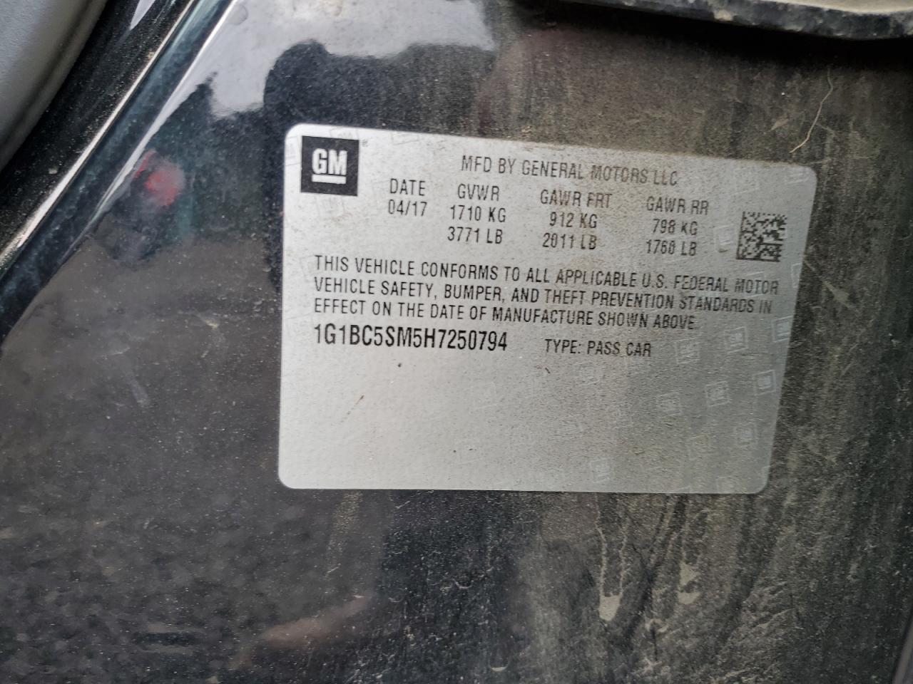 2017 Chevrolet Cruze VIN 1G1BC5SM5H7250794 Copart auction photo, rear end damage thumbnail 12