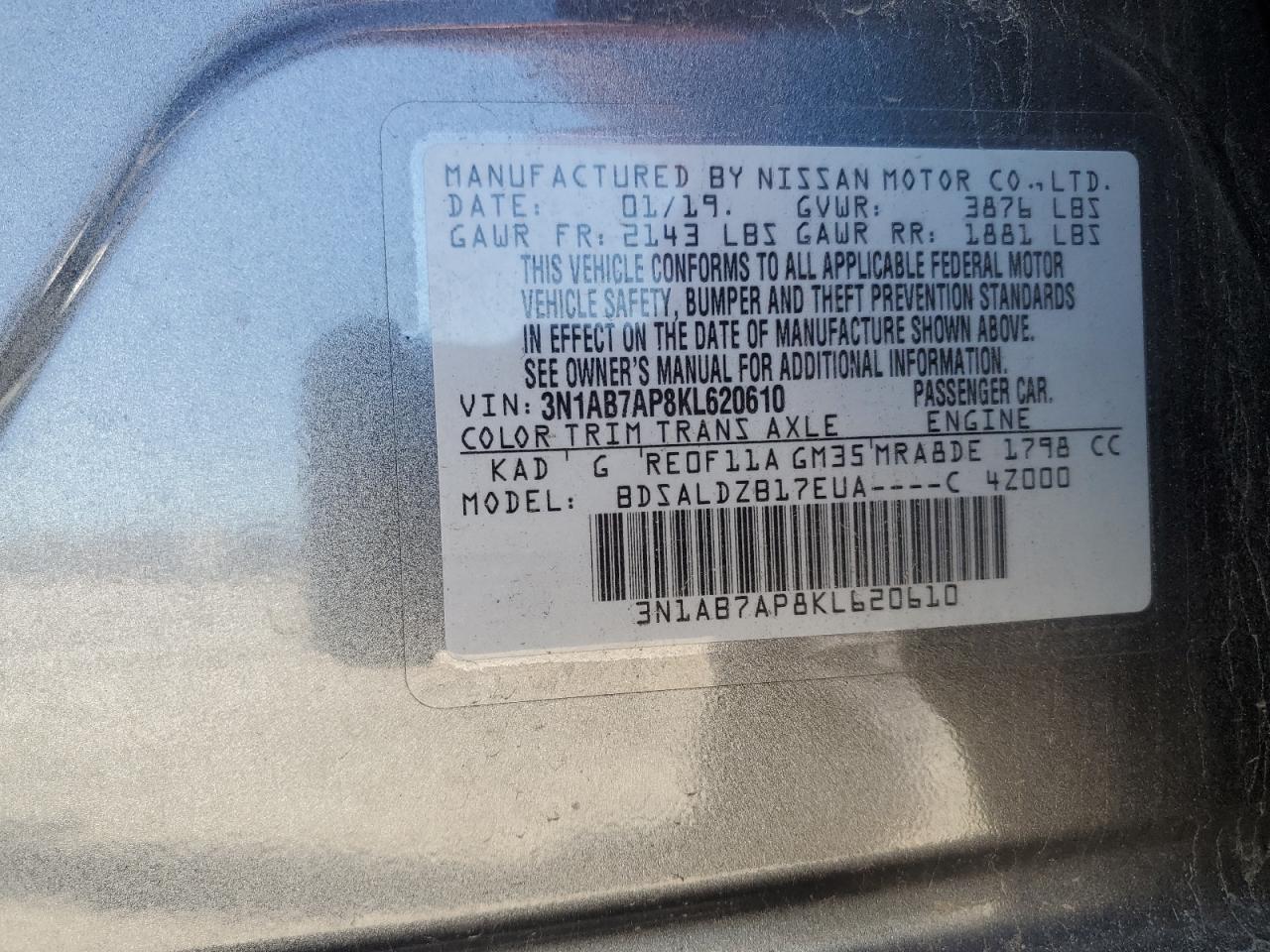 2019 Nissan Sentra VIN 3N1AB7AP8KL620610 Copart auction photo, front end damage thumbnail 15