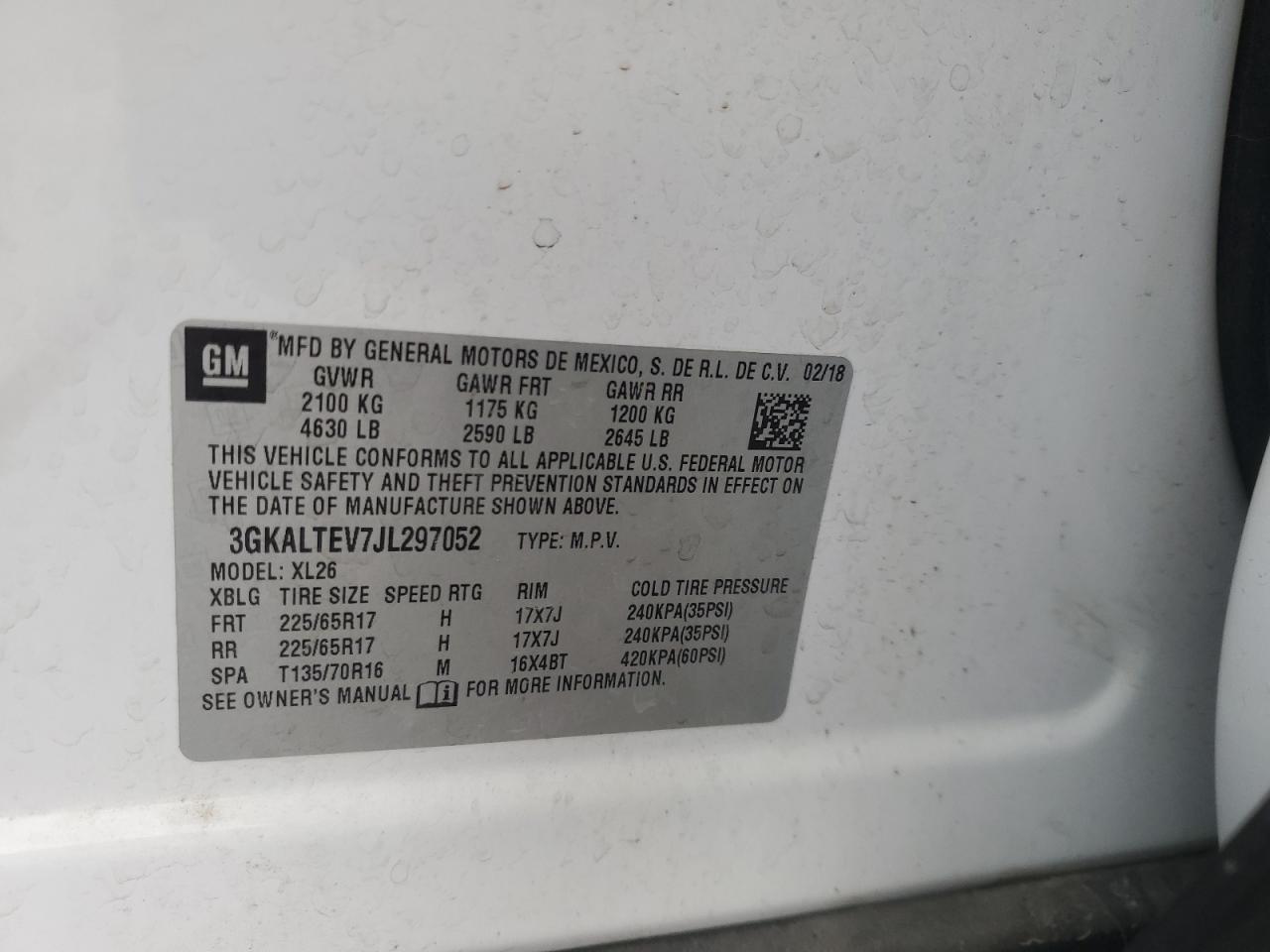 2018 GMC Terrain VIN 3GKALTEV7JL297052 Copart auction photo, all over damage thumbnail 12