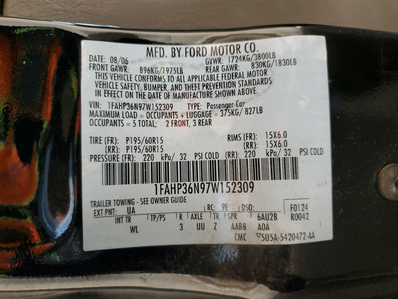 2007 Ford Focus VIN 1FAHP36N97W152309 Copart auction photo, mechanical / minor dent/scratches damage thumbnail 12