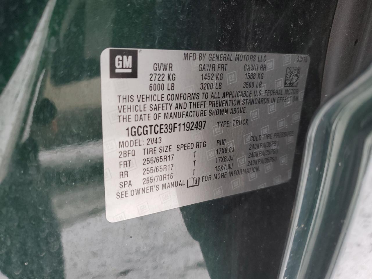 2015 Chevrolet Colorado VIN 1GCGTCE39F1192497 Copart auction photo, all over damage thumbnail 12