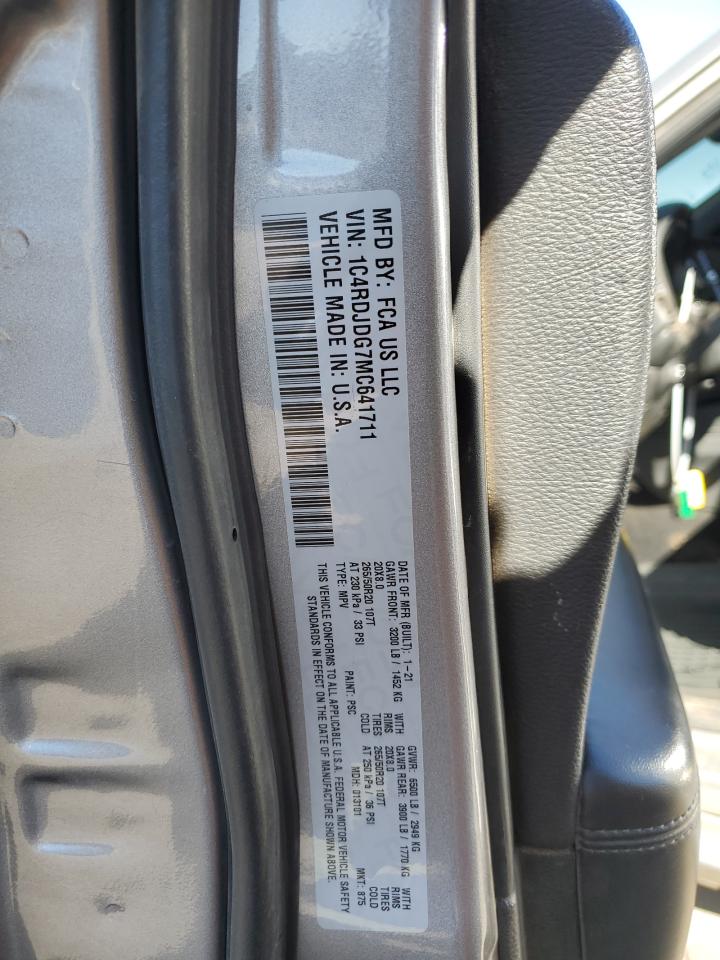 2021 Dodge Durango VIN 1C4RDJDG7MC641711 Copart auction photo, front end / side damage thumbnail 14