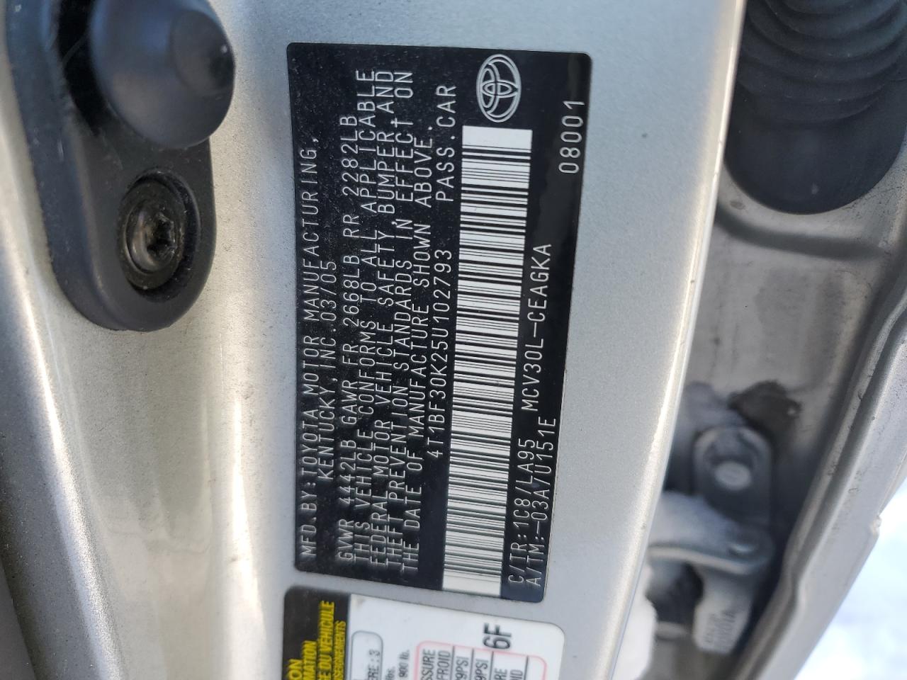 2005 Toyota Camry VIN 4T1BF30K25U102793 Copart auction photo, front end damage thumbnail 12