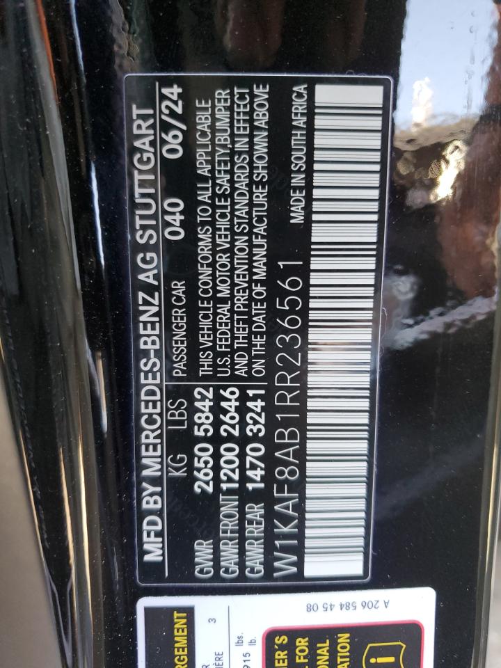 2024 Mercedes-Benz C-klasse VIN W1KAF8AB1RR236561 Copart auction photo, front end / side damage thumbnail 15