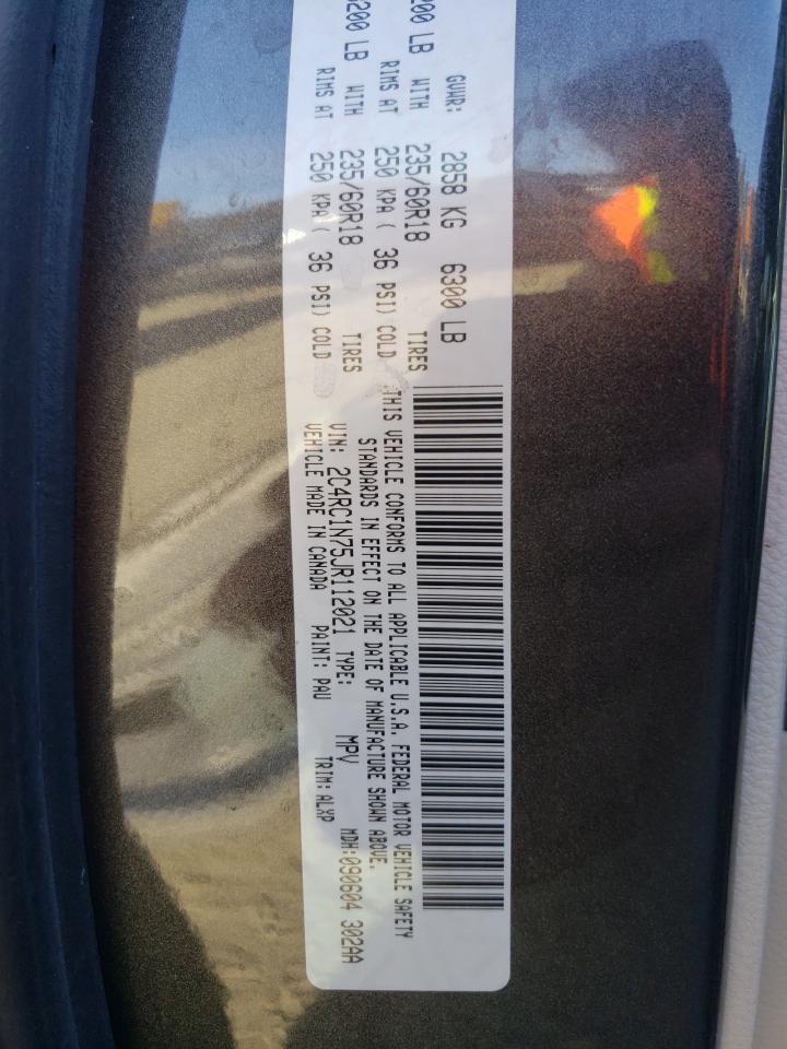 2018 Chrysler Pacifica VIN 2C4RC1N75JR112021 Copart auction photo, side / front end damage thumbnail 14