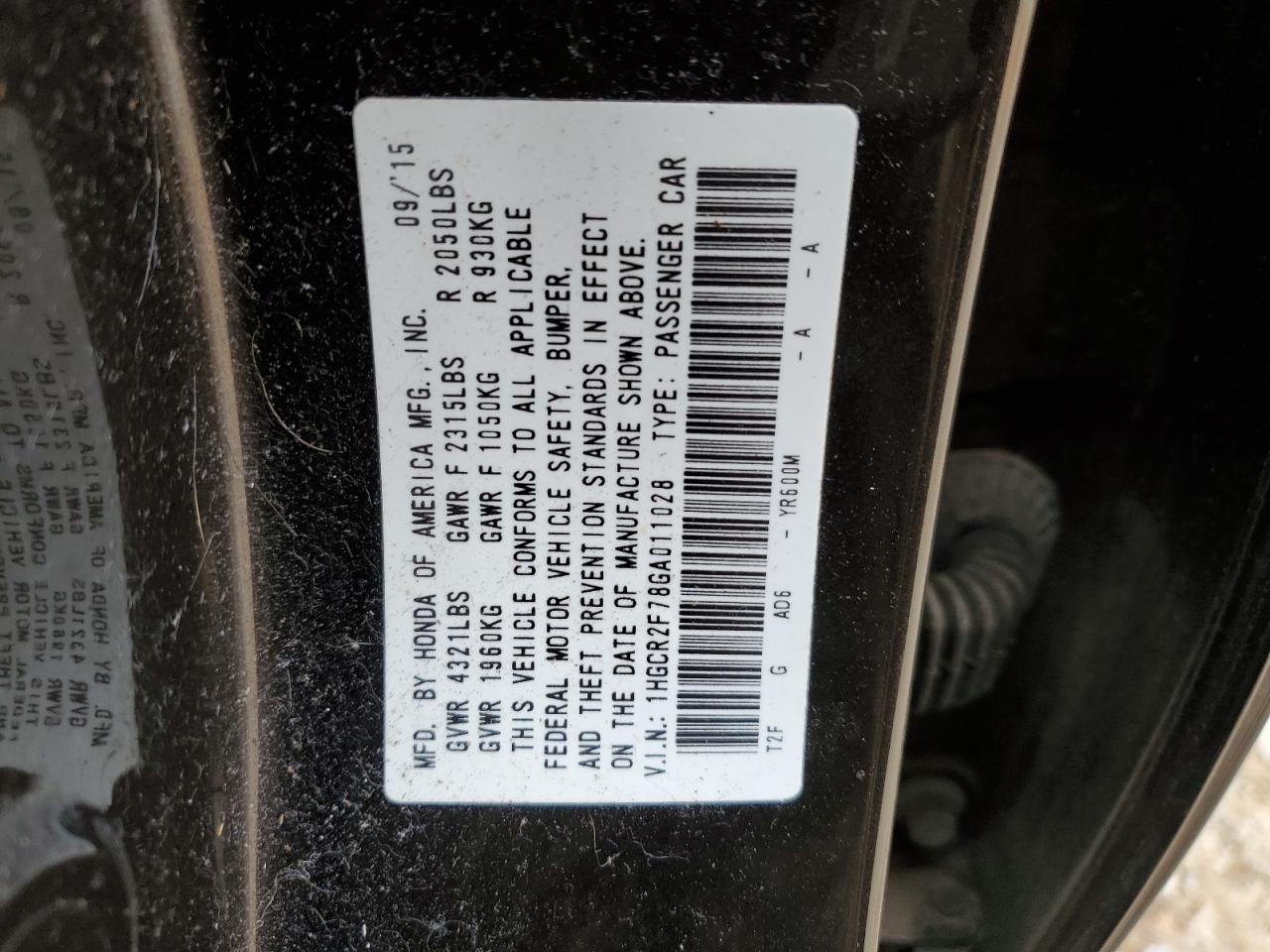 2016 Honda Accord VIN 1HGCR2F78GA011028 Copart auction photo, front end damage thumbnail 14