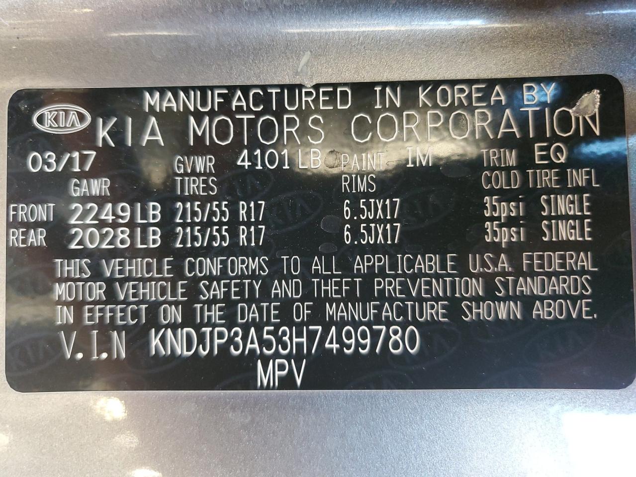2017 KIA Soul VIN KNDJP3A53H7499780 Copart auction photo, front end damage thumbnail 14