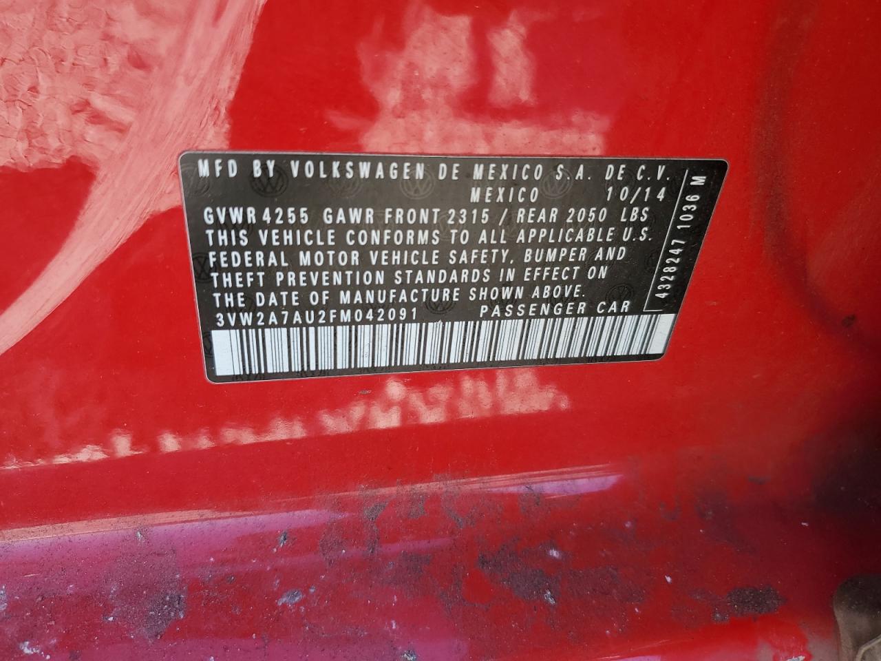 2015 Volkswagen Golf VIN 3VW2A7AU2FM042091 Copart auction photo, front end damage thumbnail 13