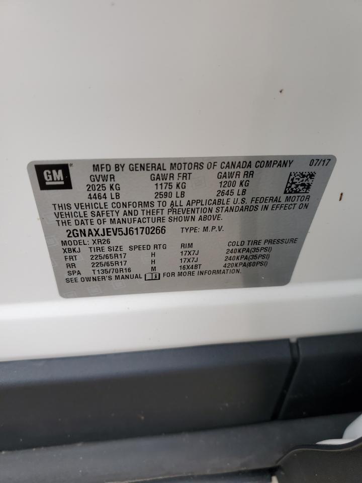 2018 Chevrolet Equinox VIN 2GNAXJEV5J6170266 Copart auction photo, water/flood damage thumbnail 13