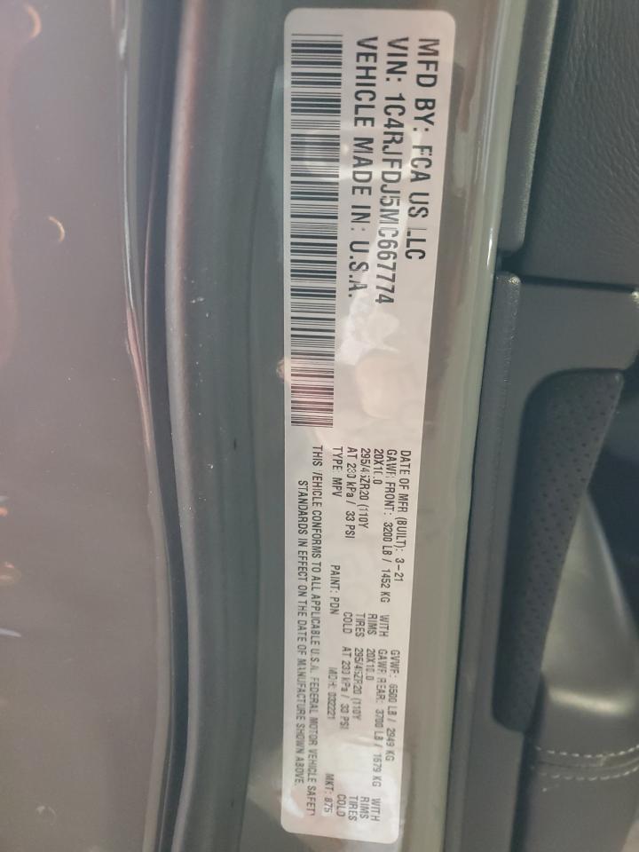 2021 Jeep Grand Cherokee VIN 1C4RJFDJ5MC667774 Copart auction photo, mechanical damage thumbnail 13