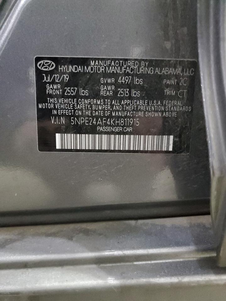 2019 Hyundai Sonata VIN 5NPE24AF4KH811915 Copart auction photo, front end damage thumbnail 13