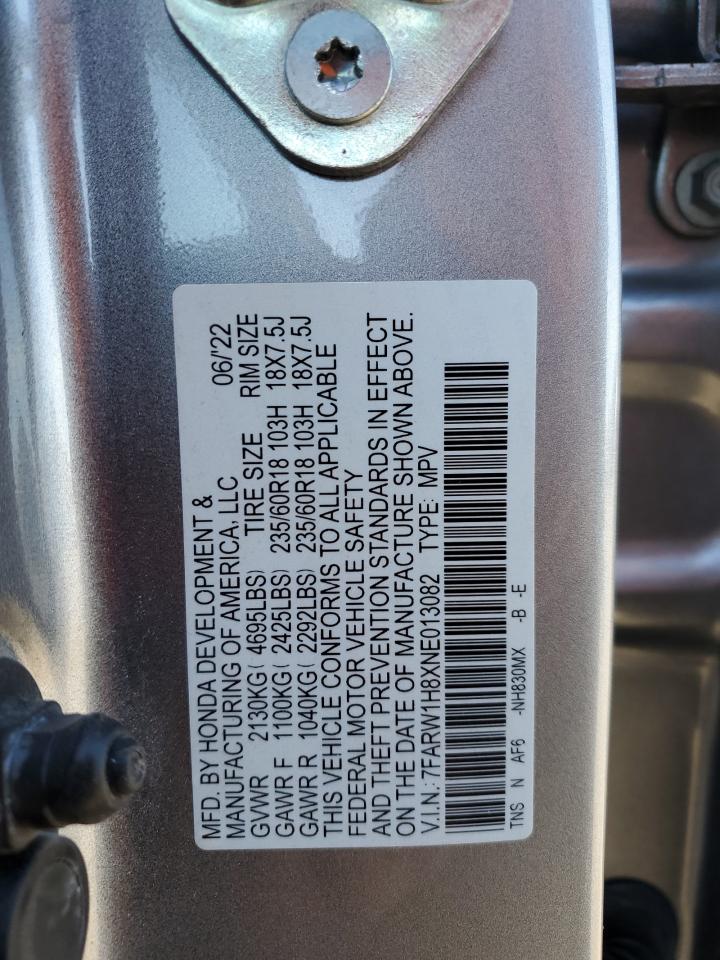 2022 Honda CR-V VIN 7FARW1H8XNE013082 Copart auction photo, side / all over damage thumbnail 13