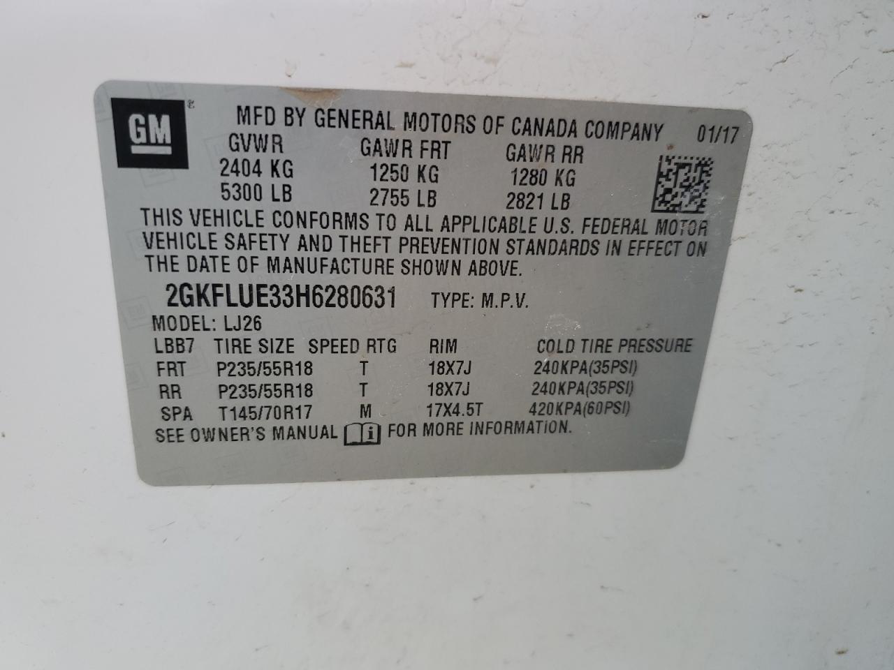 2017 GMC Terrain VIN 2GKFLUE33H6280631 Copart auction photo, front end damage thumbnail 13