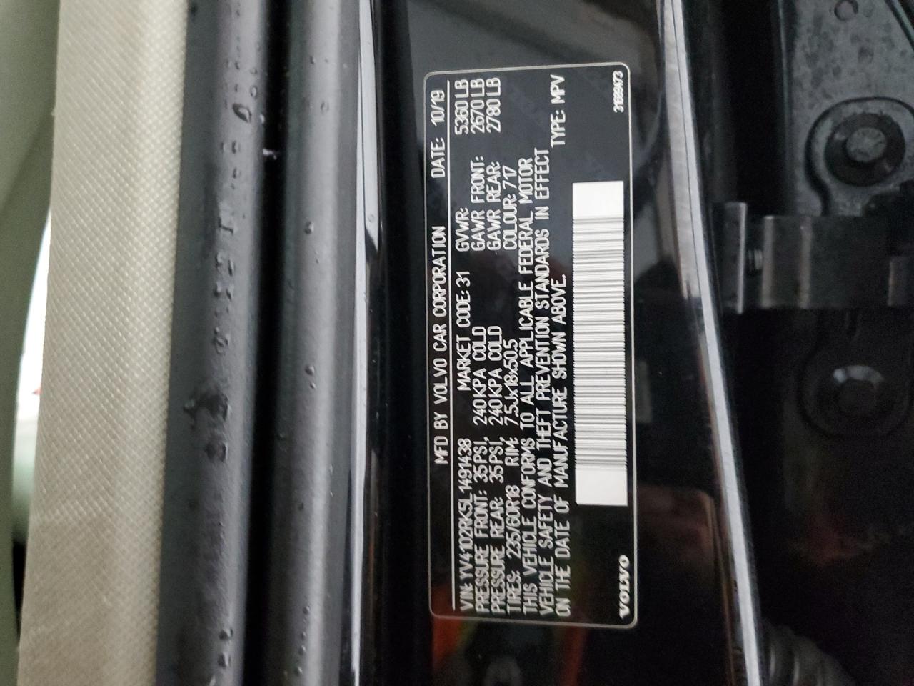 2020 Volvo XC60 VIN YV4102RK5L1491438 Copart auction photo, front end damage thumbnail 14