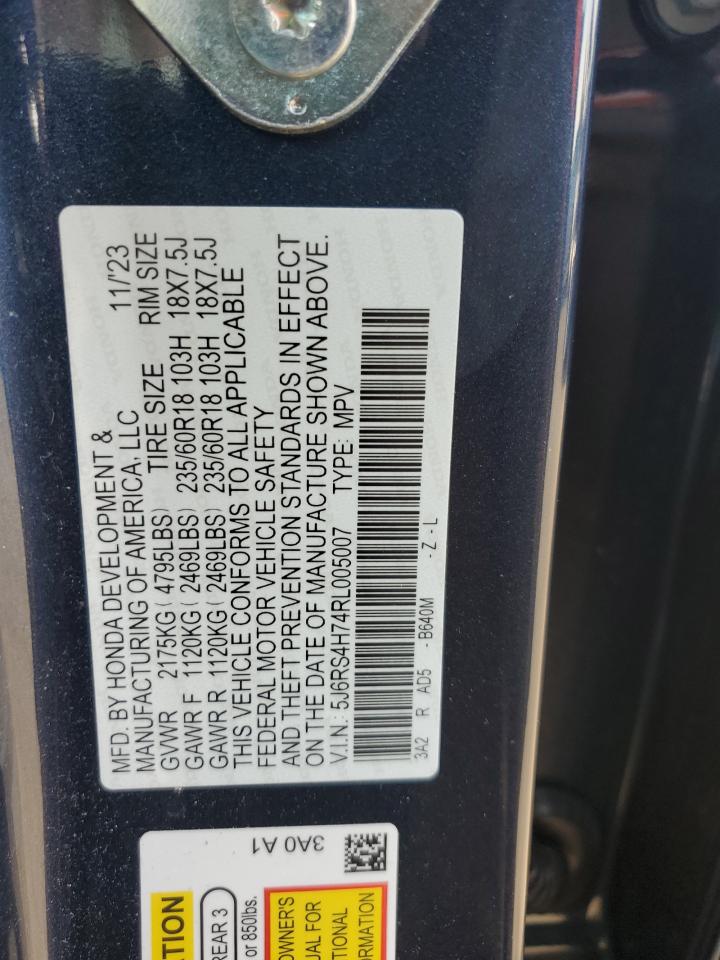 2024 Honda CR-V VIN 5J6RS4H74RL005007 Copart auction photo, front end / undercarriage damage thumbnail 13