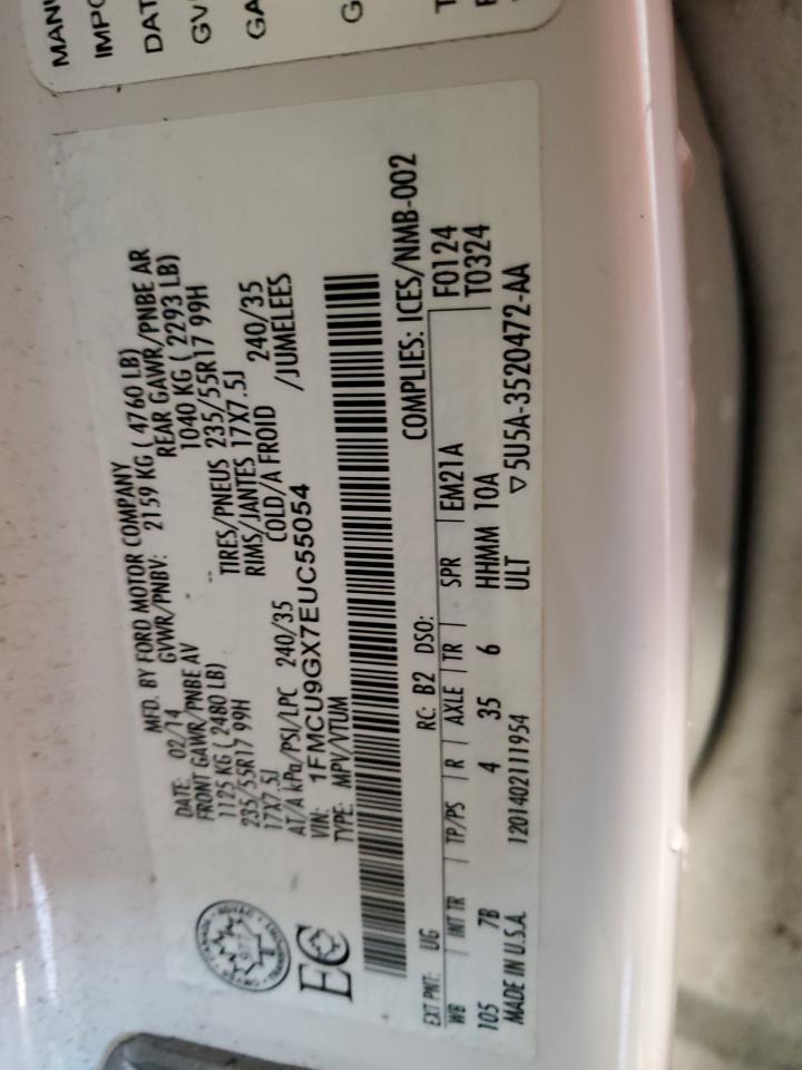 2014 Ford Escape VIN 1FMCU9GX7EUC55054 Copart auction photo, front end damage thumbnail 12