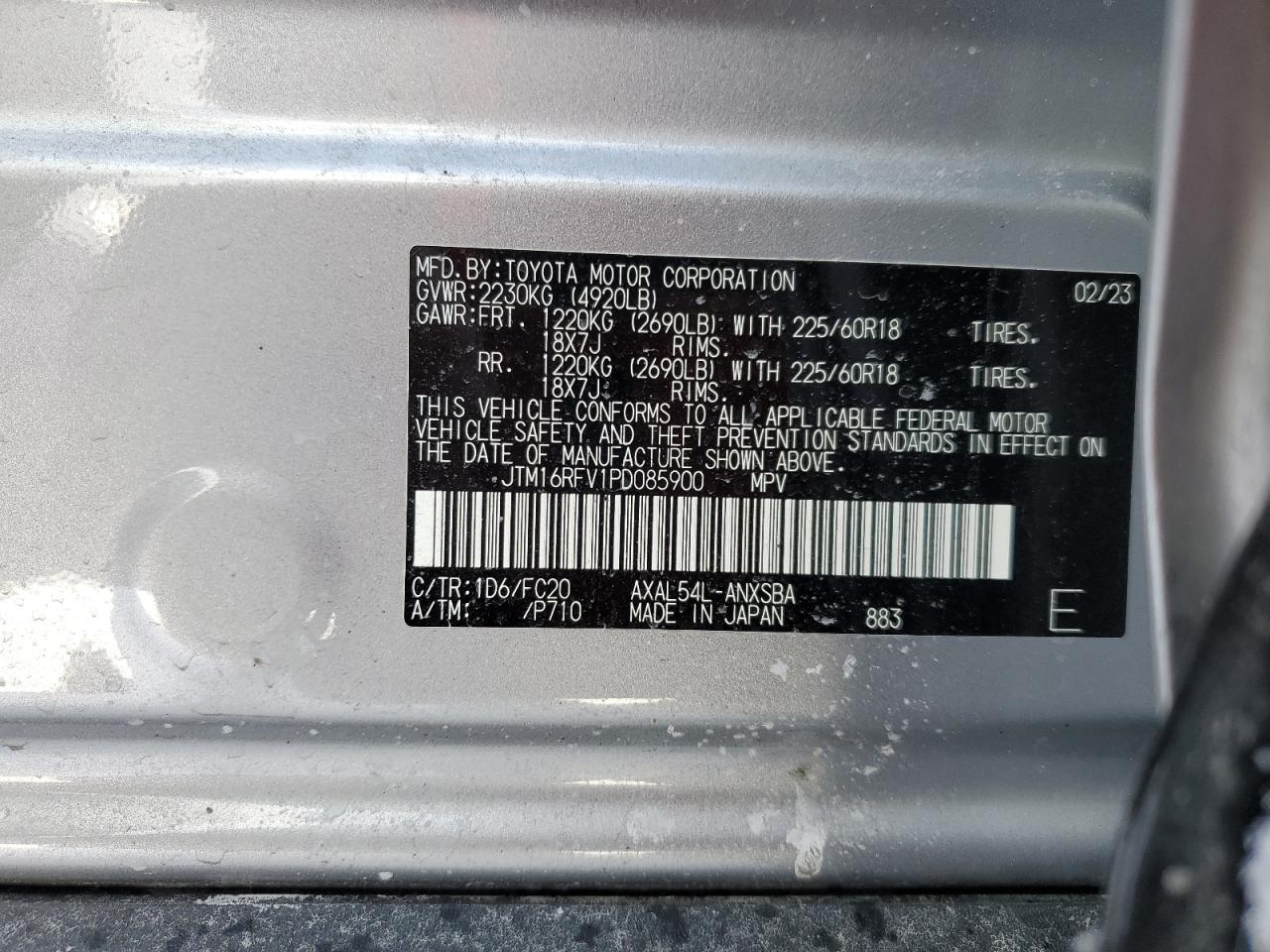 2023 Toyota RAV 4 VIN JTM16RFV1PD085900 Copart auction photo, mechanical / front end damage thumbnail 14