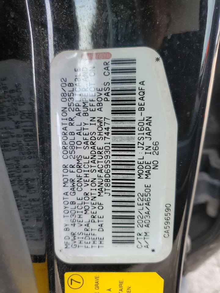 2003 Lexus GS 300 VIN JT8BD69S930174477 Copart auction photo, rear end damage thumbnail 12