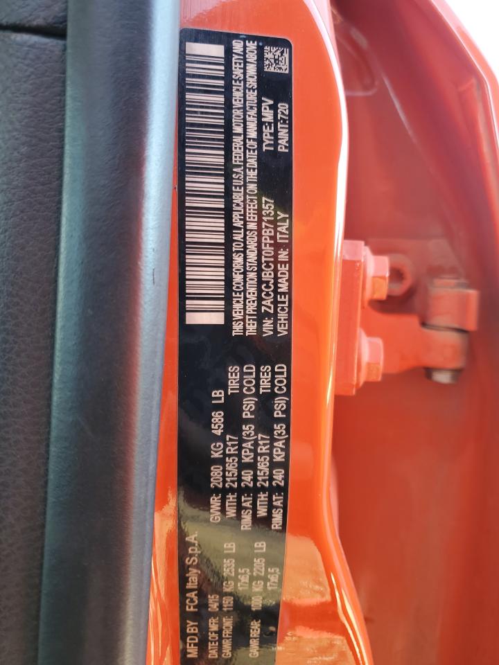 2015 Jeep Renegade VIN ZACCJBCT0FPB71357 Copart auction photo, front end / minor dent/scratches damage thumbnail 13