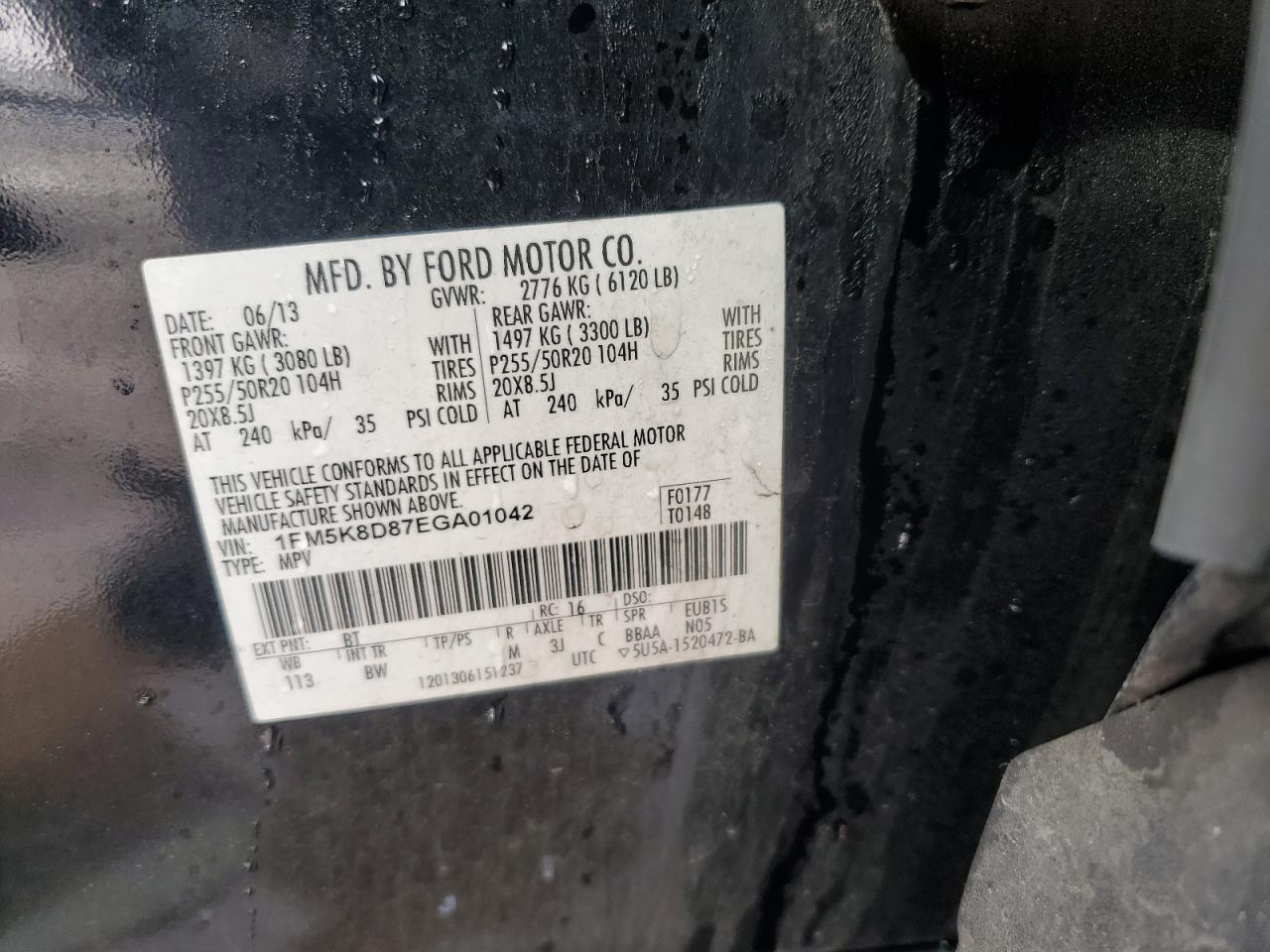2014 Ford Explorer VIN 1FM5K8D87EGA01042 Copart auction photo, front end / minor dent/scratches damage thumbnail 14