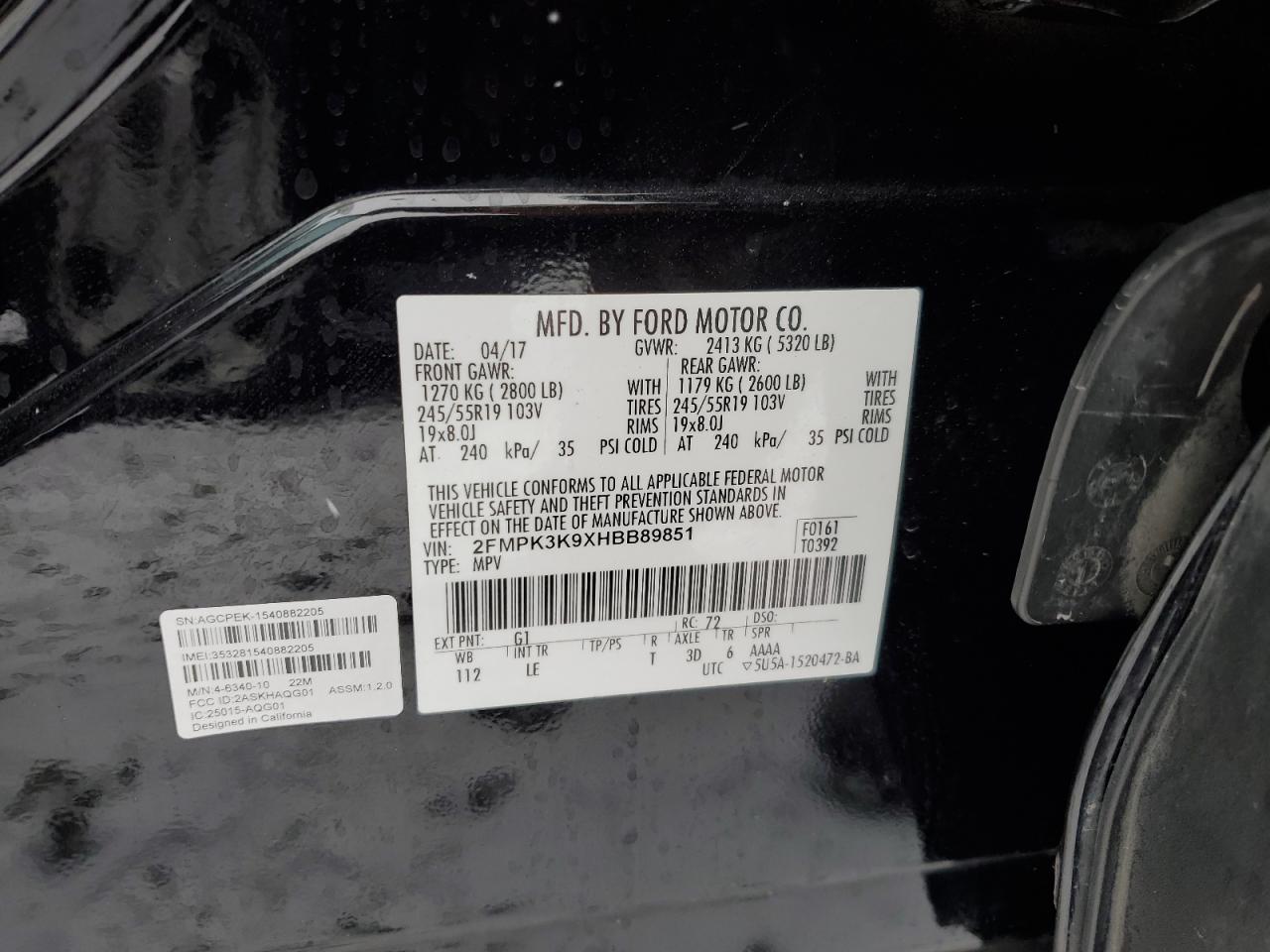 2017 Ford Edge VIN 2FMPK3K9XHBB89851 Copart auction photo, front end damage thumbnail 14