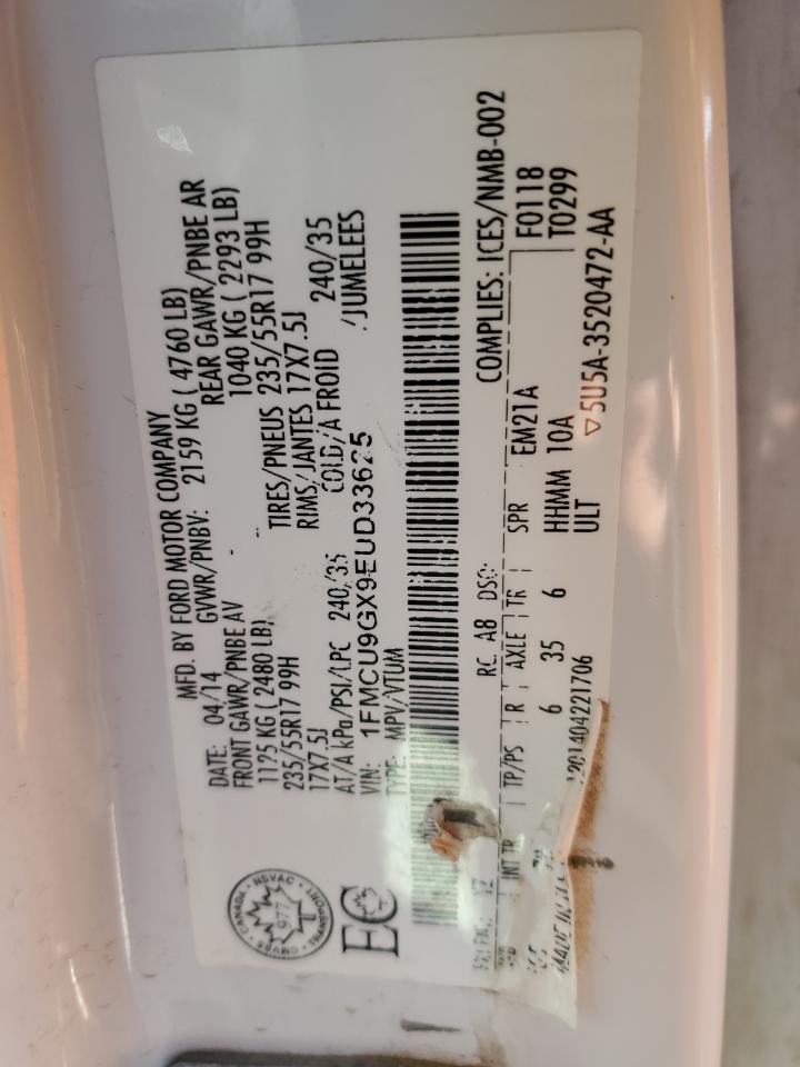 2014 Ford Escape VIN 1FMCU9GX9EUD33625 Copart auction photo, all over damage thumbnail 13