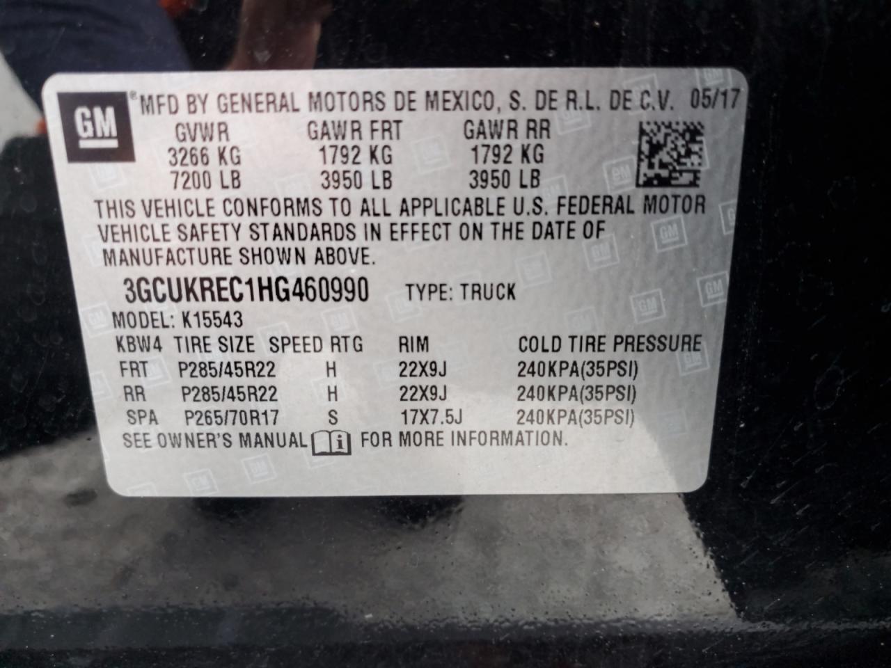 2017 Chevrolet Silverado VIN 3GCUKREC1HG460990 Copart auction photo, minor dent/scratches damage thumbnail 12