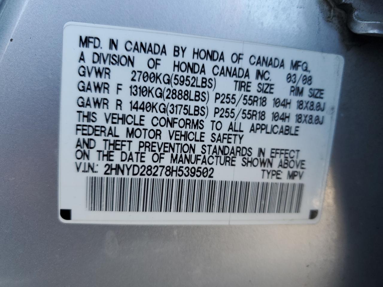2008 Acura MDX VIN 2HNYD28278H539502 Copart auction photo, rear end / front end damage thumbnail 14