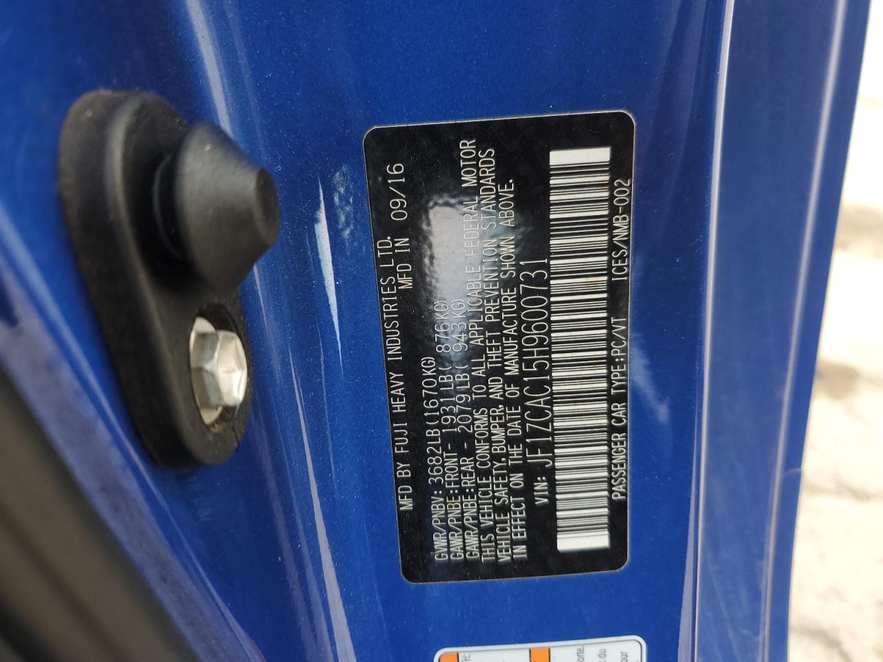 2017 Subaru BRZ VIN JF1ZCAC15H9600731 Copart auction photo, front end damage thumbnail 13